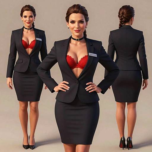 Professional Woman in Black Suit with Red Bra and Choker