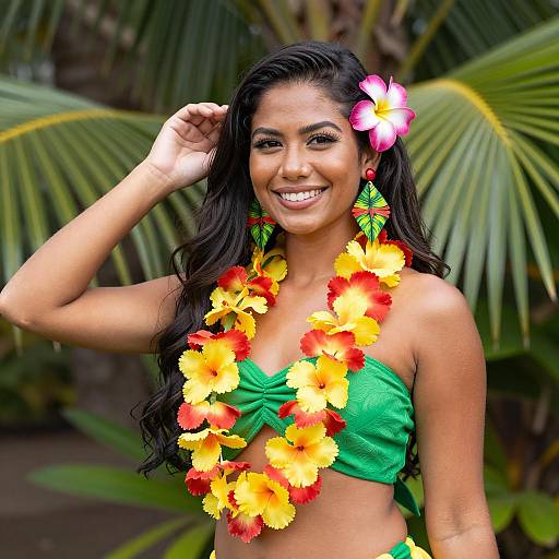 Vibrant Luau Celebration with Cheerful Woman