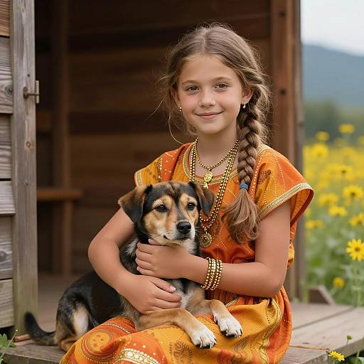 Joyful Girl with Dog in Nature