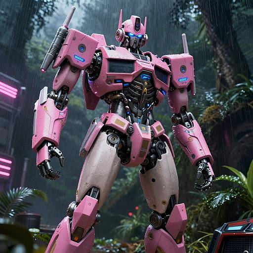 Cyberpunk Pink Mecha Girl Night