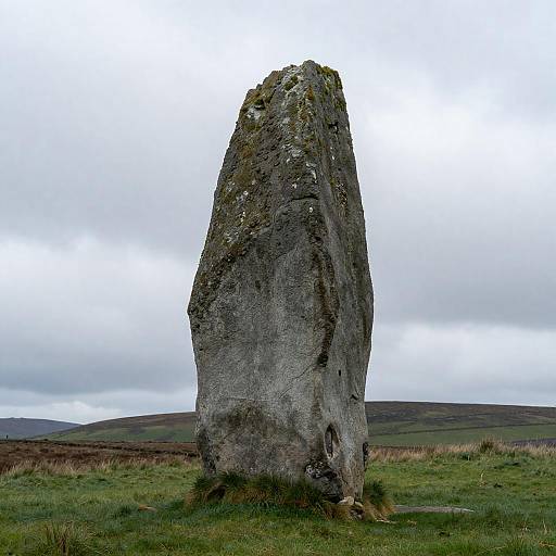 Rugged Stone Monolith in Grassy Landscape