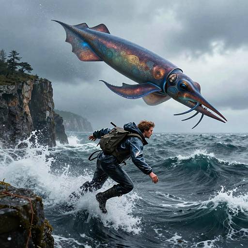 Sea Hunter vs Bioluminescent Squid