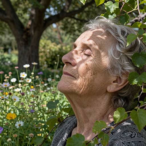 Elderly Woman in Tranquil Wild Garden