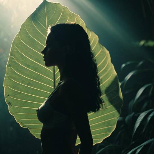 Silhouetted Woman Behind Giant Translucent Leaf