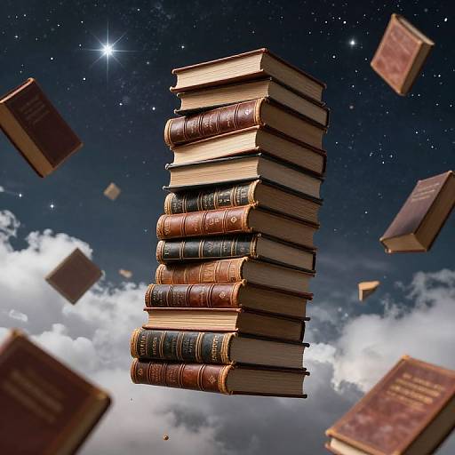 Floating Ancient Books in Celestial Sky