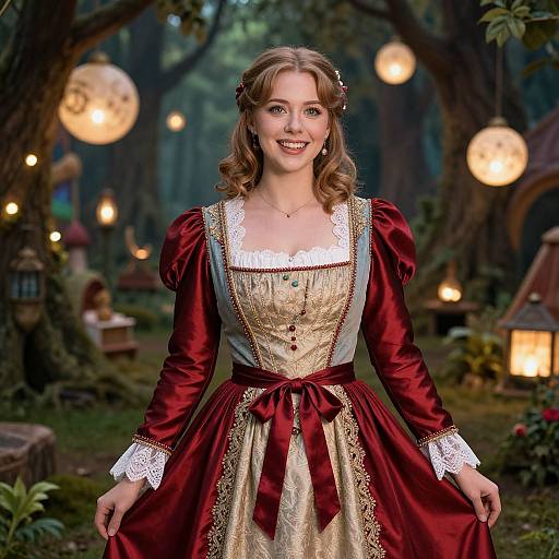 Cheerful Woman in Vintage-Modern Gown