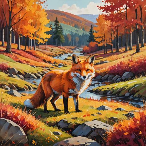 Playful Fox in Vibrant Autumn Landscape Playful Fox in Vibrant Autumn Landscape