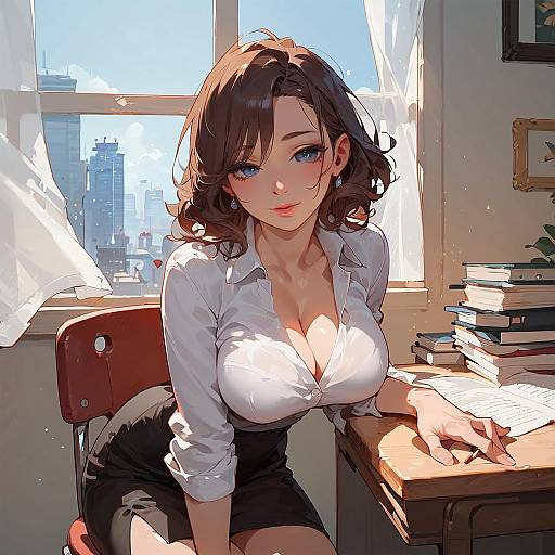 Angelic Office Girl in Pencil Skirt