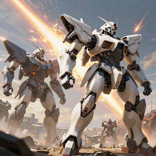 Epic Mech Battle in Dynamic Sky