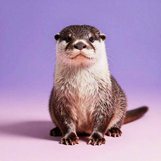 Cream-Furred Otter Standing on Purple Gradient