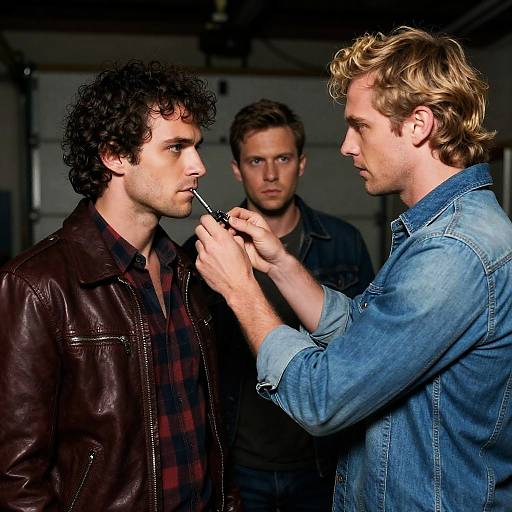 Intense Moment in a Dim Garage