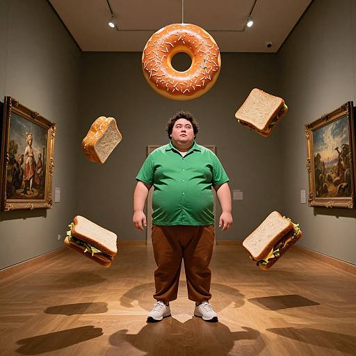 Whimsical Floating Food in Museum