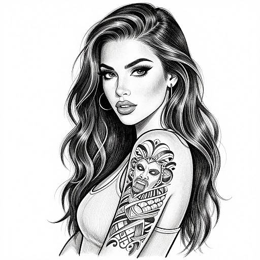 Confident Woman with Detailed Tattoos