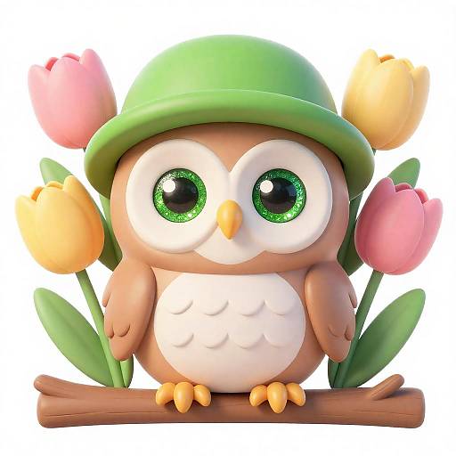 Retro Baby Owl Vector with Green Hat