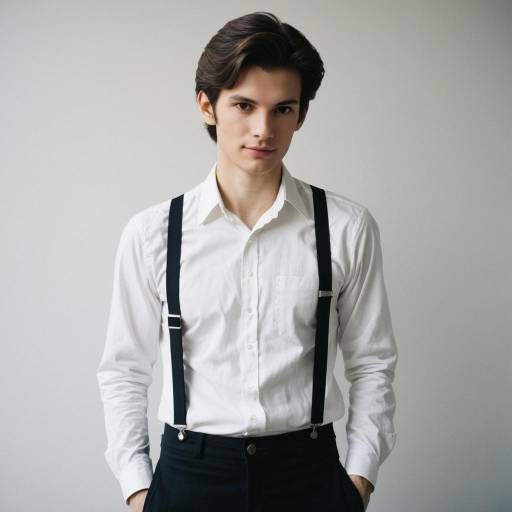 Young Man in White Shirt with Black Suspenders