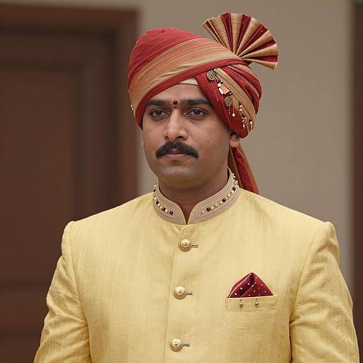 Indian Man in Traditional Sherwani and Turban