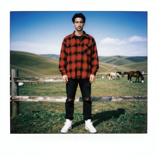 Casual Man in Flannel Among Hills