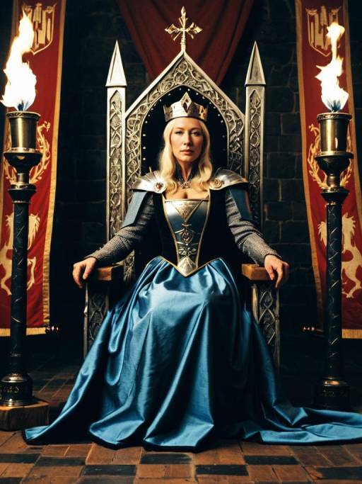 Woman in Medieval Queen Costume on Throne