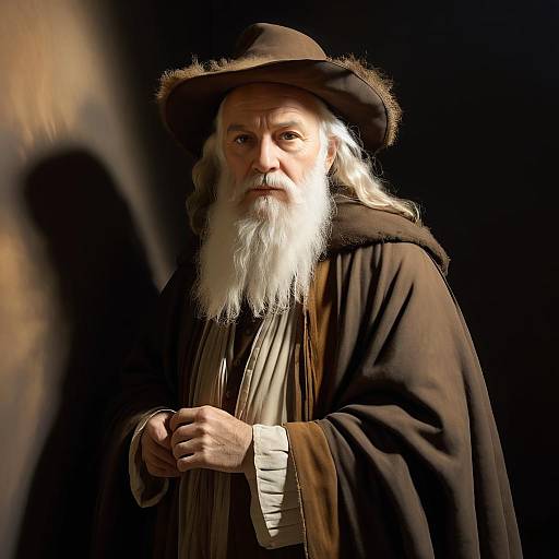 Elderly Man in Tattered Brown Cloak