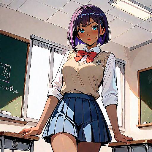 Purple-Haired Dark-Skinned Schoolgirl Dutch Angle