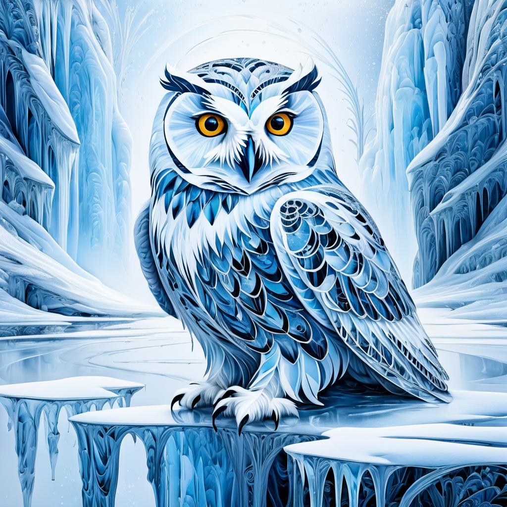 Magical Ice Artwork of a Snow Owl