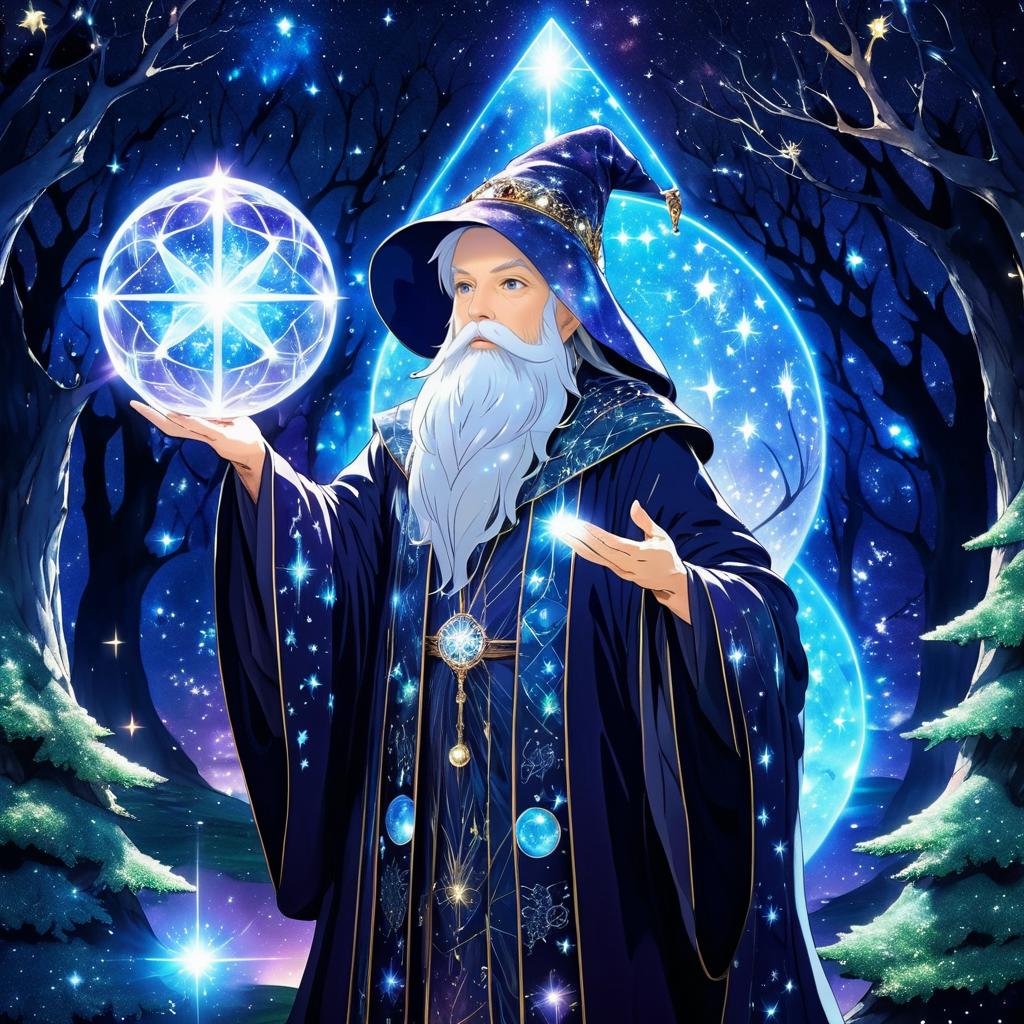 Celestial Wizard in a Mystical Forest