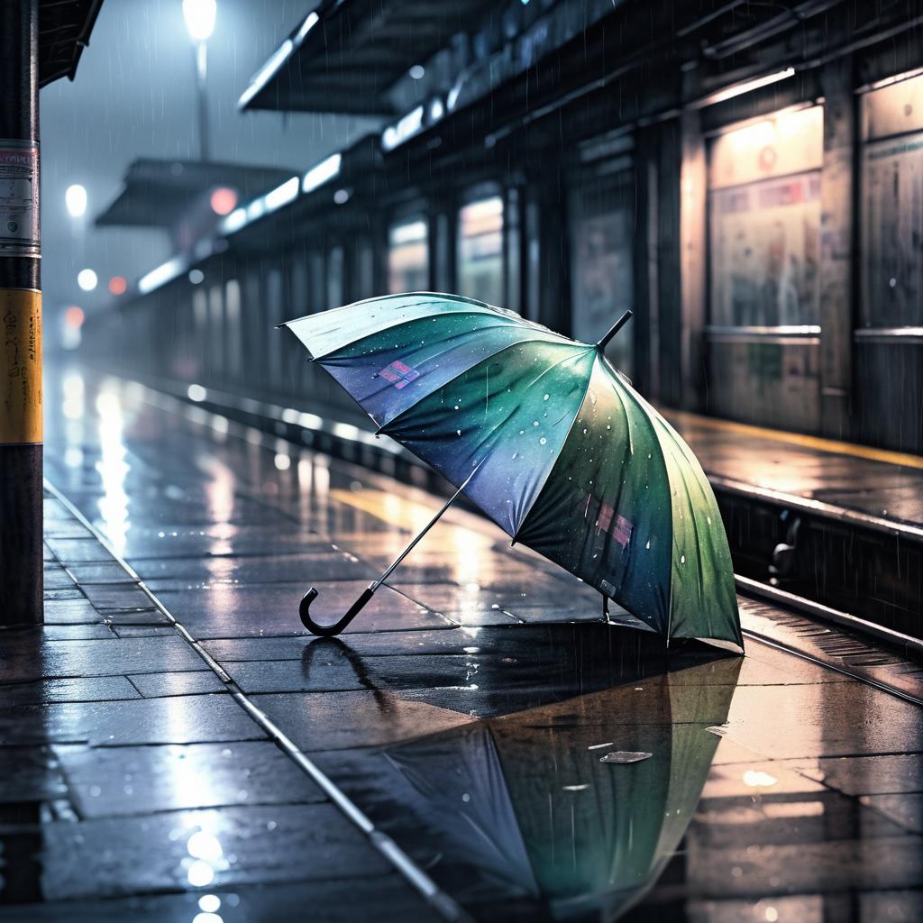 Forgotten Umbrella on a Subway Platform