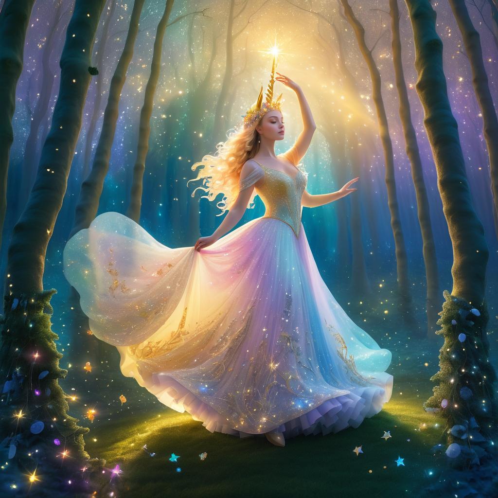 Majestic Unicorn Dancing in Whimsical Forest