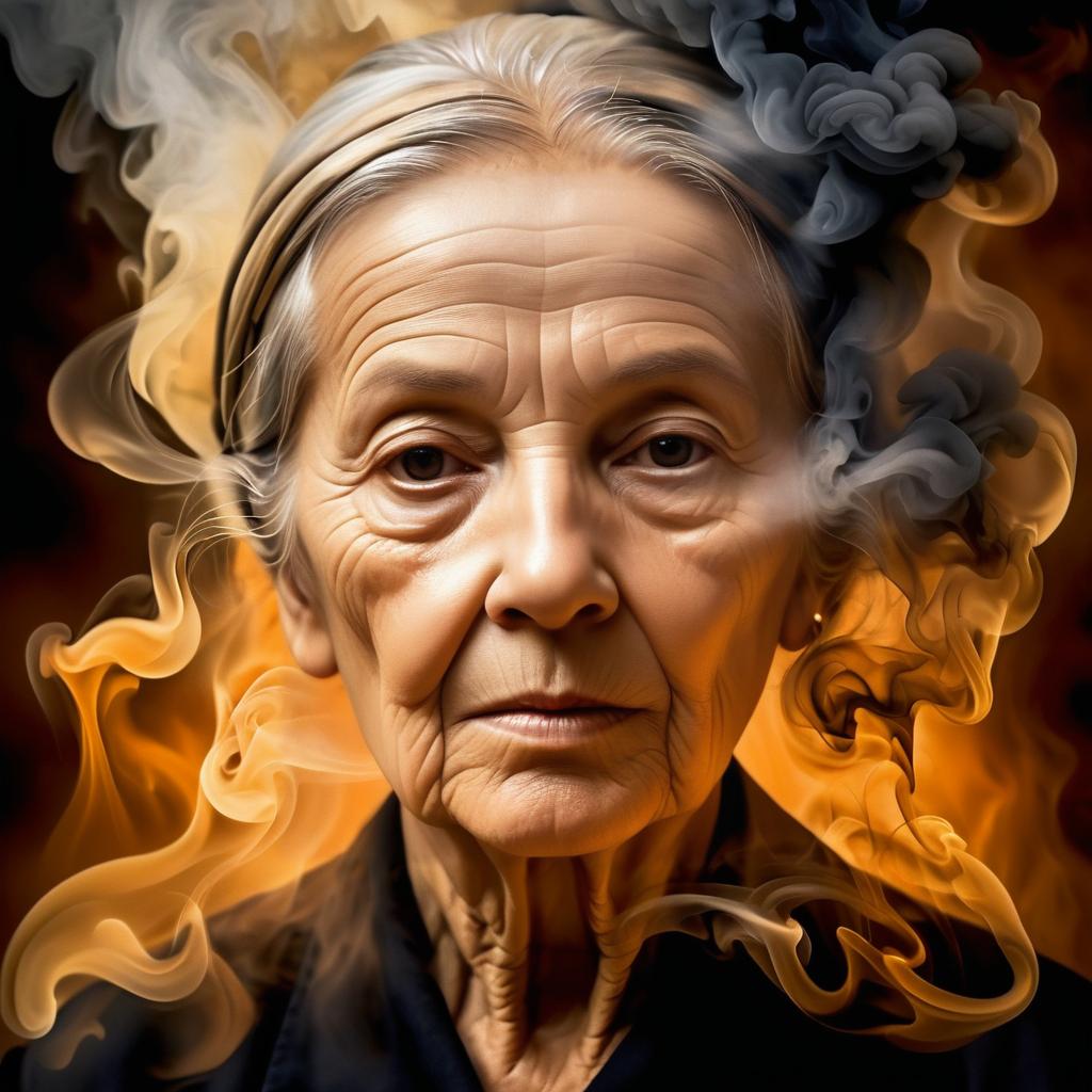 Surreal Smoke Portrait of Elderly Woman