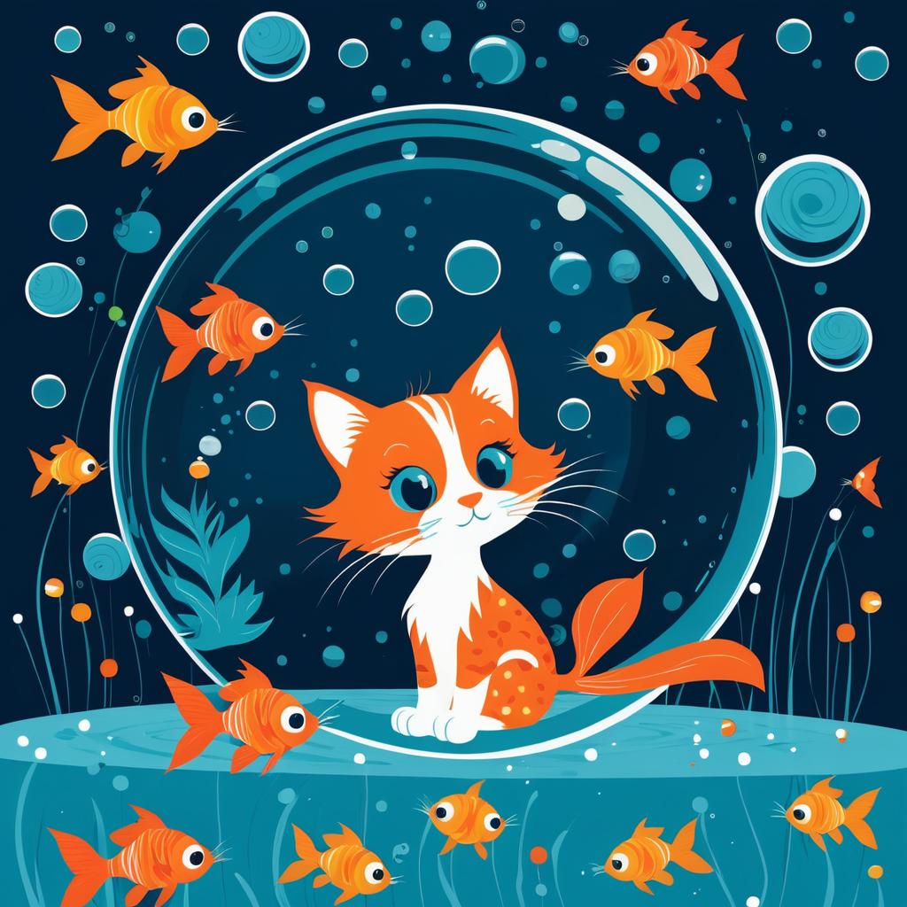 Whimsical Curiosity of Cat and Goldfish