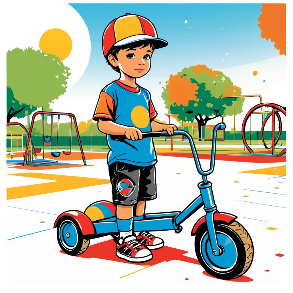 Playful Boy with Tricycle T-Shirt Design