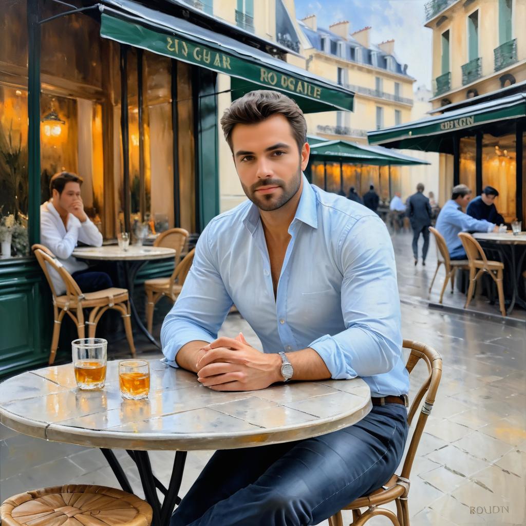 Elegant Man at Paris Café in Impressionism