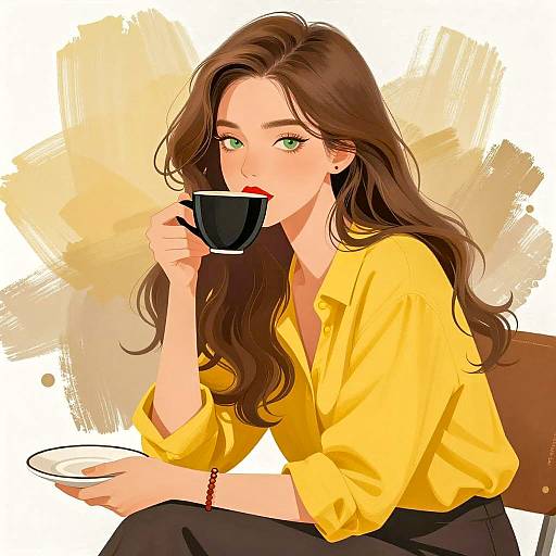 Coffee Break: Elegant Woman in Yellow