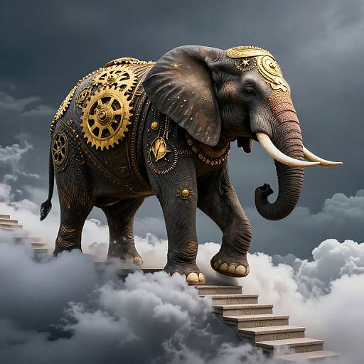 Majestic Elephant Ascending Cloud Staircase