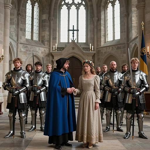 Medieval Church Scene with Hooded Figures