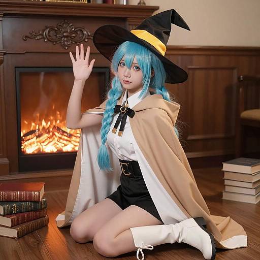 Young Witch in Cozy Library