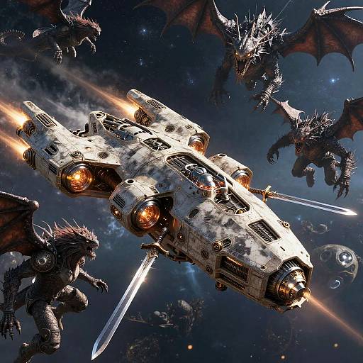 Medieval Spaceship Vs Otherworldly Creatures