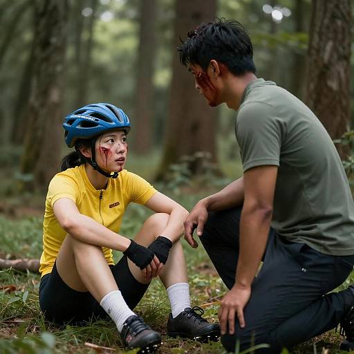 Dramatic Forest Scene with Cyclists