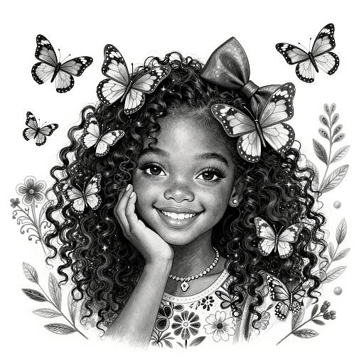 Black-and-White Portrait of Smiling Girl