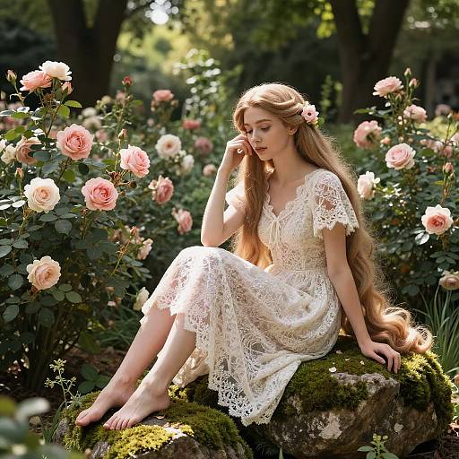 Rapunzel in Lush Rose Garden