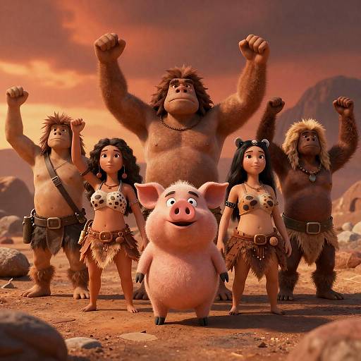 Prehistoric Celebration in a Fiery Landscape