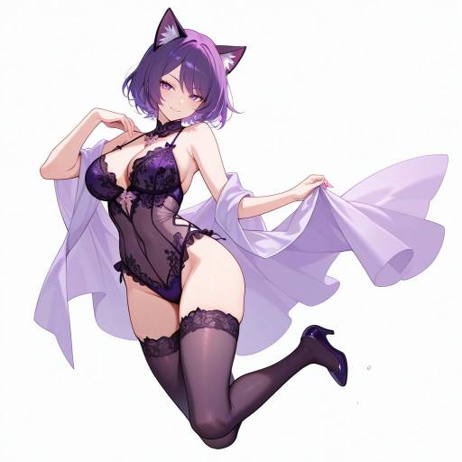 Elegant Cat-Eared Lady with Silk Hair Elegant Cat-Eared Lady with Silk Hair
