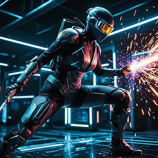 Cyber Ninja in Neon-Lit Stealth Suit