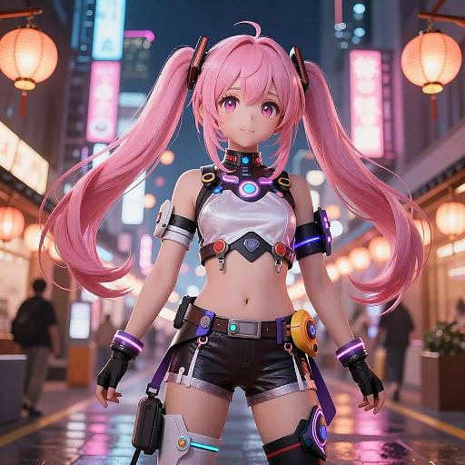 Futuristic Anime Girl in Neon City