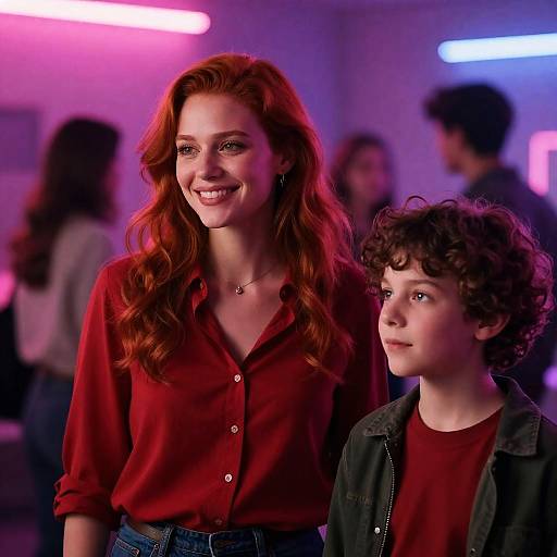 Neon-Illuminated Portrait of Friendship