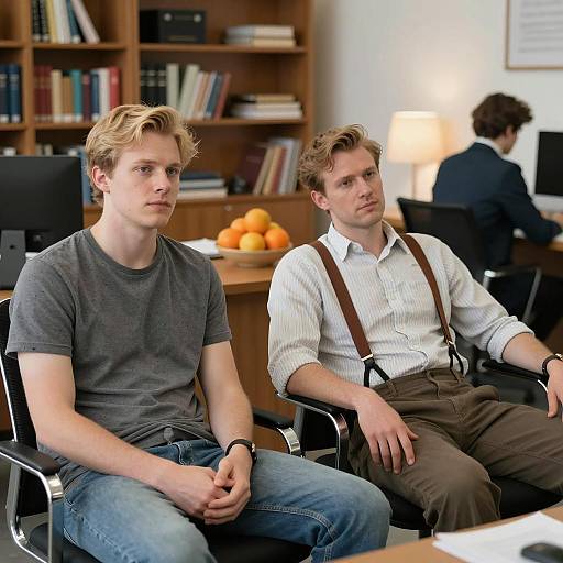 Office Scene with Two Men Engaged