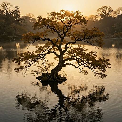 Golden Hour Japanese Ink Landscape
