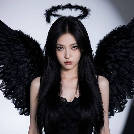 Woman with Black Angel Wings