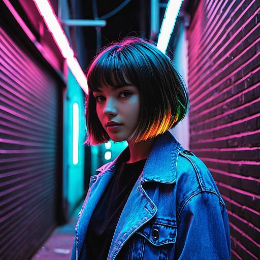 Razored Bob in Neon Alley Editorial