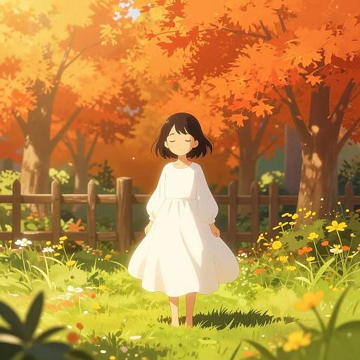 Anime Girl in Autumn Garden